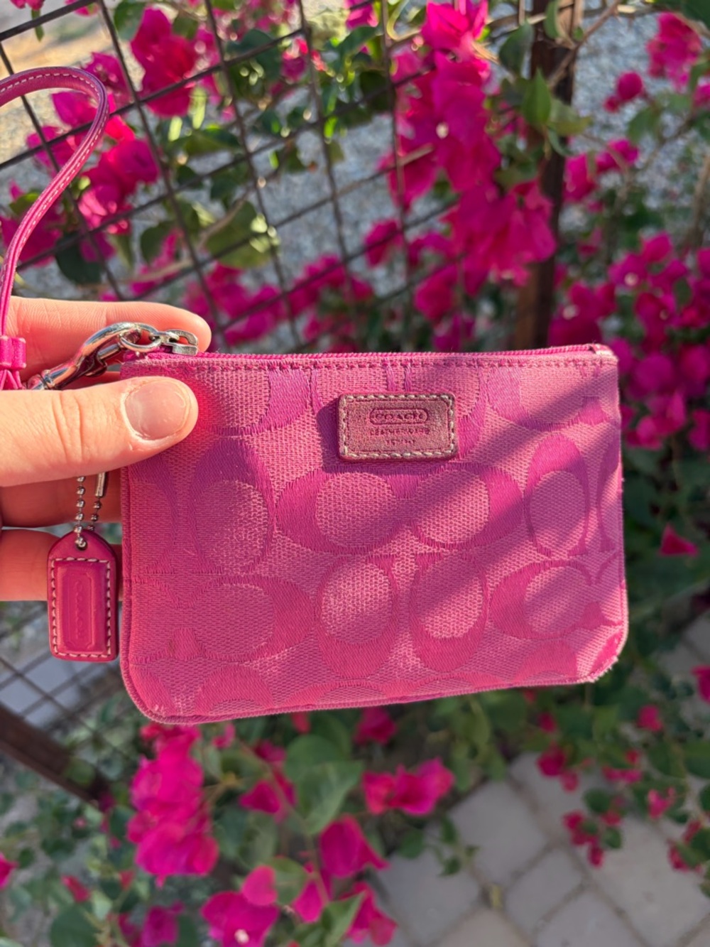 Pink coach Signature Wristlet Key Pouch - Picture 5 of 7